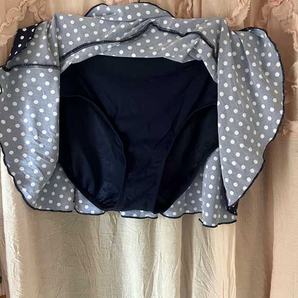 Lands end Navy Blue Polka Dot swim skirt size 14 👙 - Picture 2 of 5